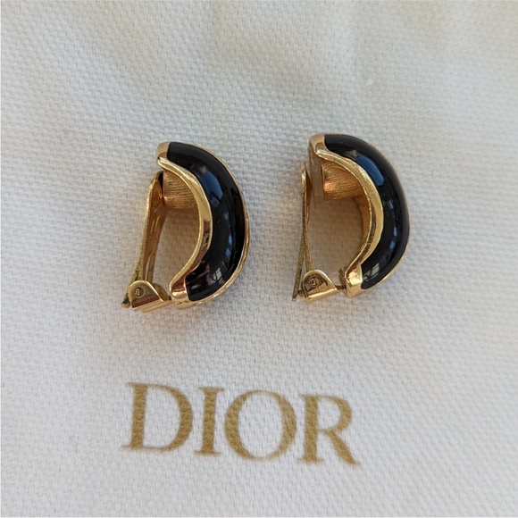 Dior Vintage Black and Gold Rhinestone Clip-on Earrings - Picture 4 of 7